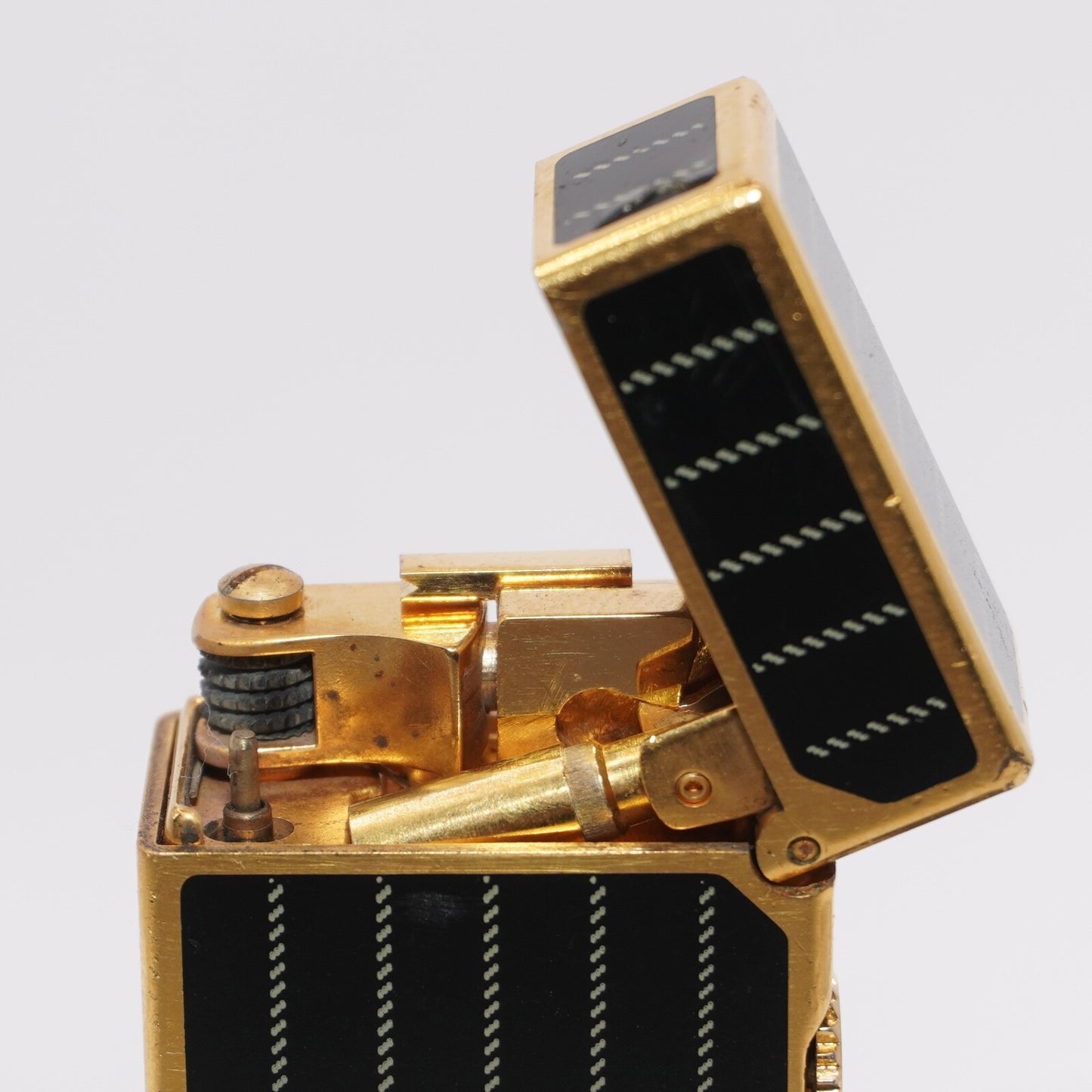 Dunhill Lighter BLACK Enamel Gold stripe Pattern_Ultrasonically cleaned