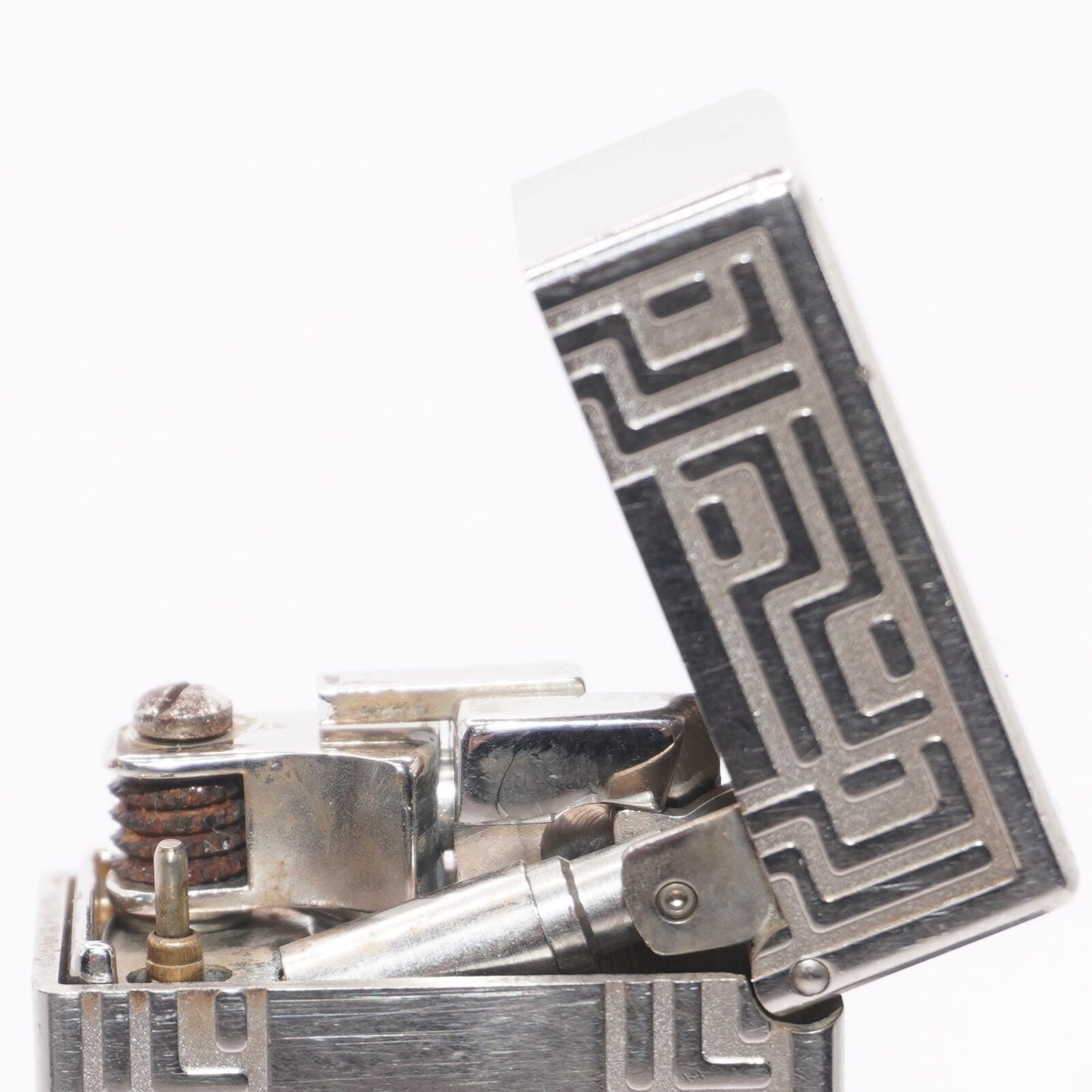 Dunhill Lighter Geometrical Pattern Chrome Plate_Ultrasonically cleaned _Working