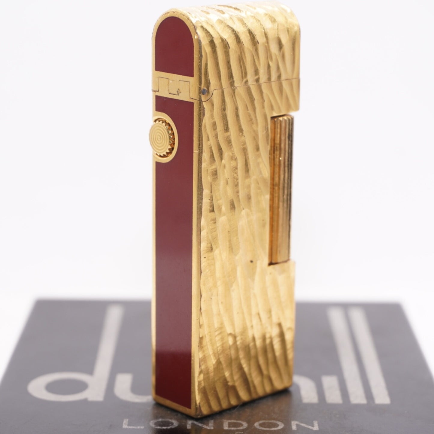 Dunhill Dome Lighter Gold plated with Red Lacquer_ Fully Working Condition