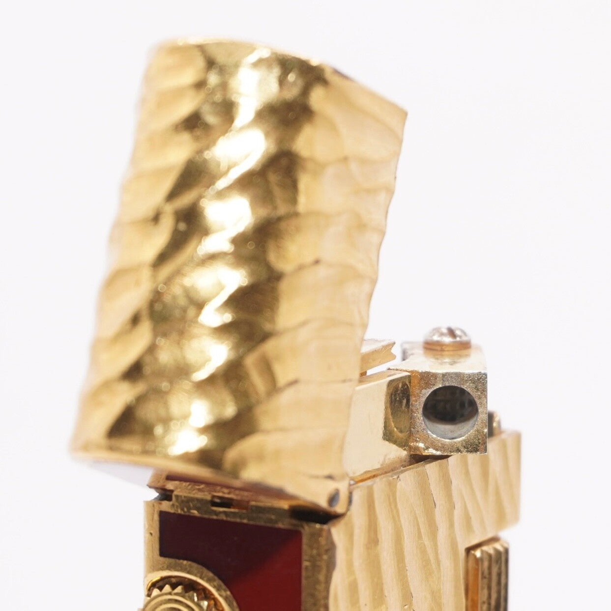 Dunhill Dome Lighter Gold plated with Red Lacquer_ Fully Working Condition