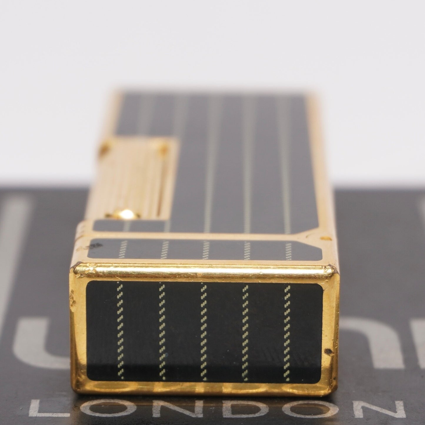 Dunhill Lighter BLACK Enamel Gold stripe Pattern_Ultrasonically cleaned