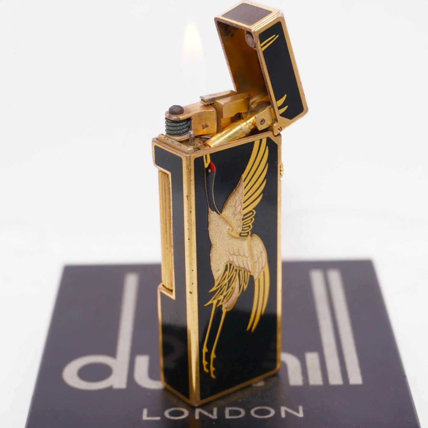 Dunhill Lighter BLACK Crane Pattern with Accessorizes_Ultrasonically cleaned