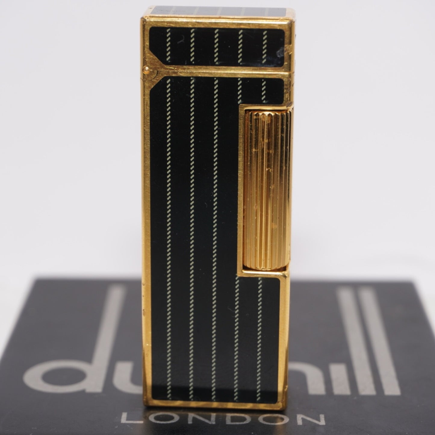 Dunhill Lighter BLACK Enamel Gold stripe Pattern_Ultrasonically cleaned