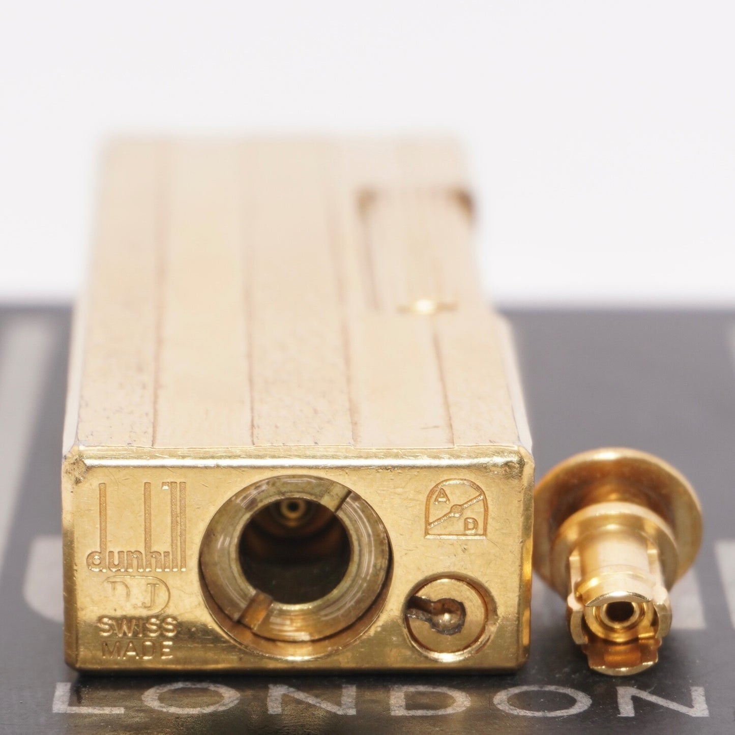 Dunhill Gold Rollagas Lighter Three Gold Line_Ultrasonically cleaned_WORKING