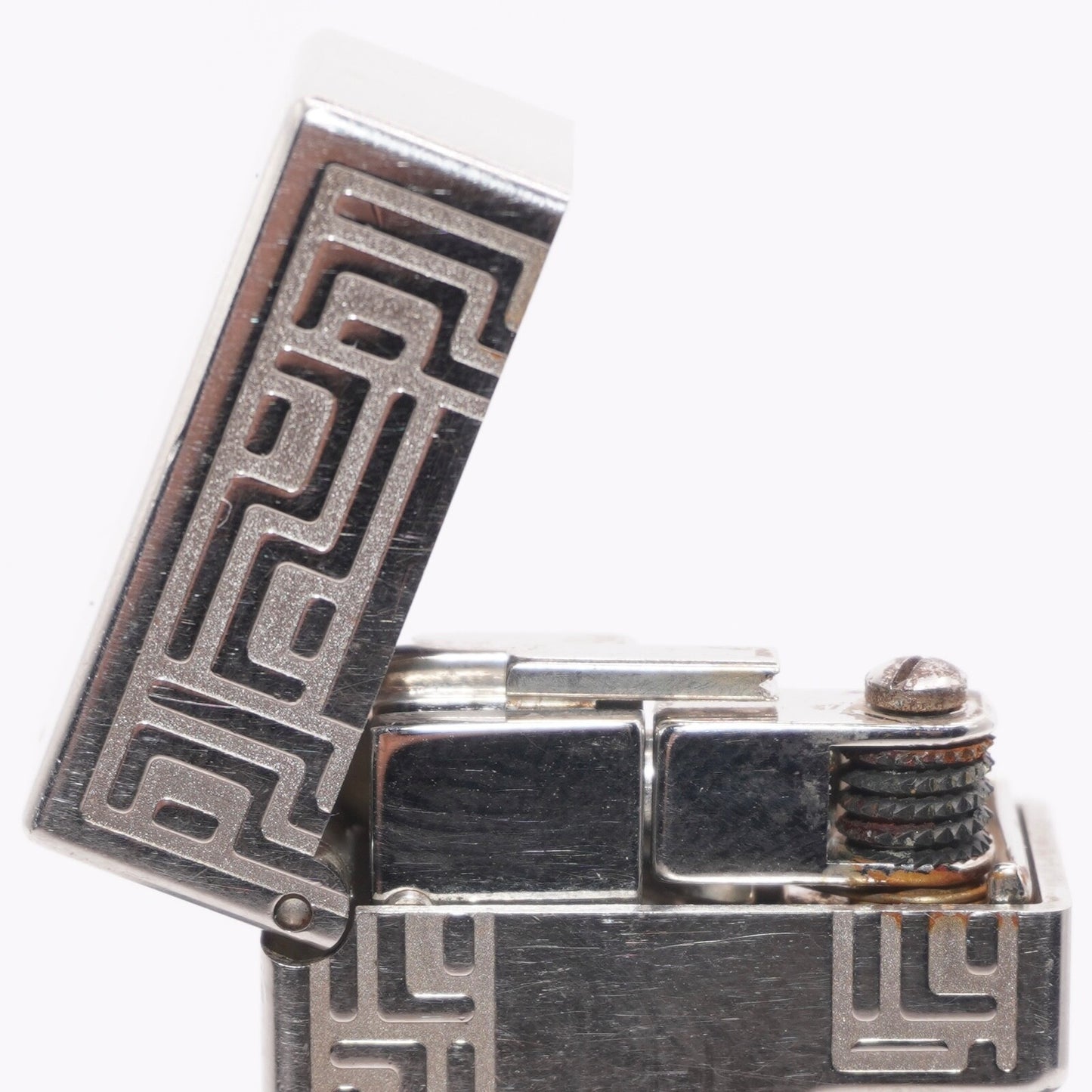 Dunhill Lighter Geometrical Pattern Chrome Plate_Ultrasonically cleaned _Working