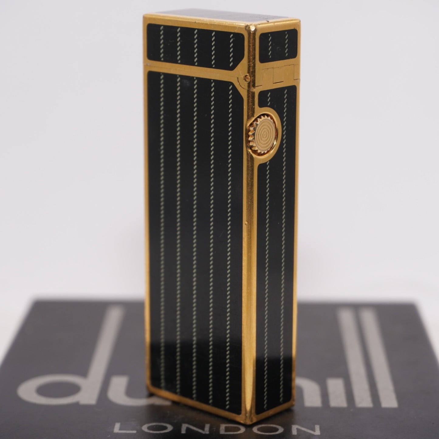 Dunhill Lighter BLACK Enamel Gold stripe Pattern_Ultrasonically cleaned