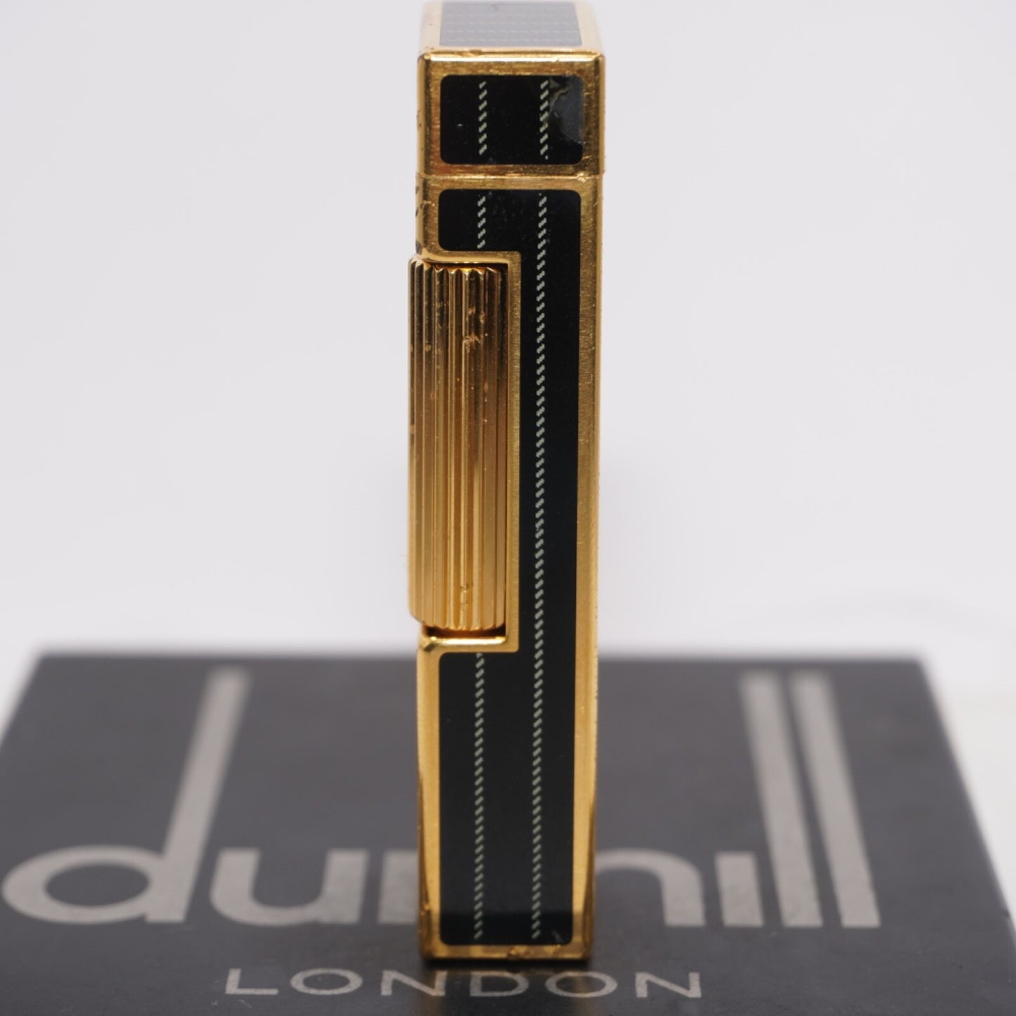 Dunhill Lighter BLACK Enamel Gold stripe Pattern_Ultrasonically cleaned