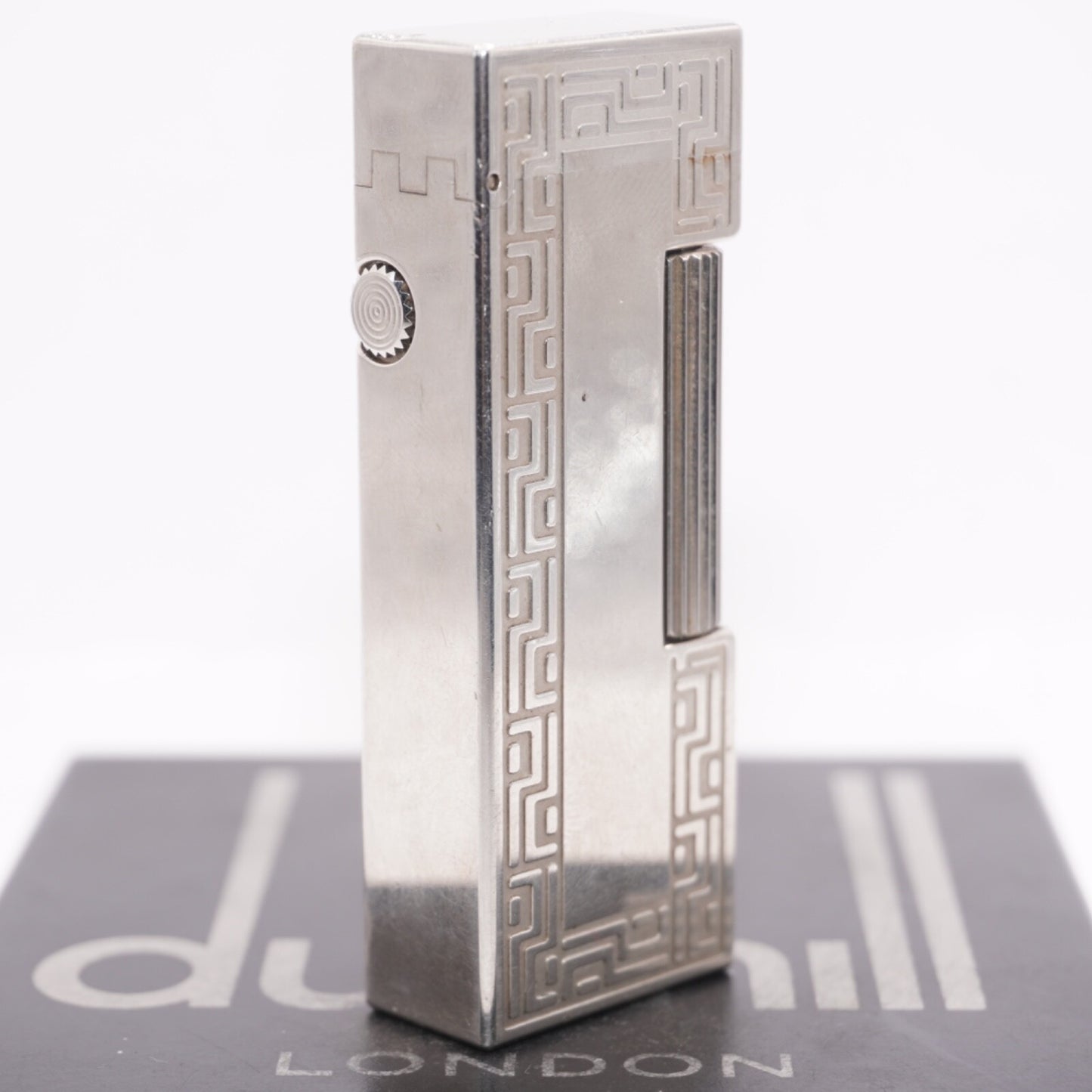 Dunhill Lighter Geometrical Pattern Chrome Plate_Ultrasonically cleaned _Working