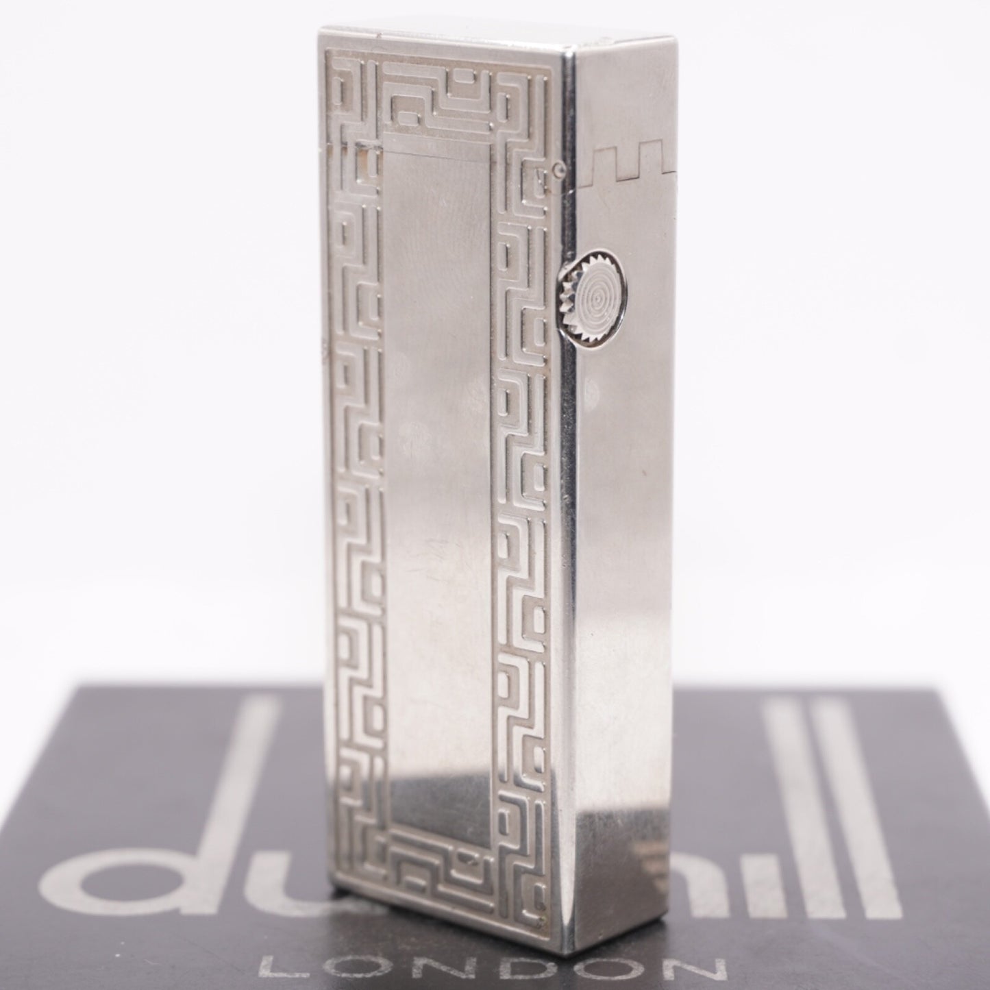 Dunhill Lighter Geometrical Pattern Chrome Plate_Ultrasonically cleaned _Working