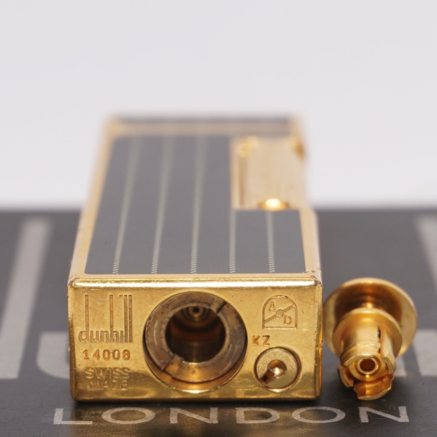 Dunhill Lighter BLACK Enamel Gold stripe Pattern_Ultrasonically cleaned