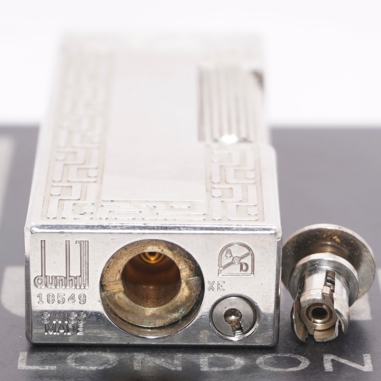 Dunhill Lighter Geometrical Pattern Chrome Plate_Ultrasonically cleaned _Working