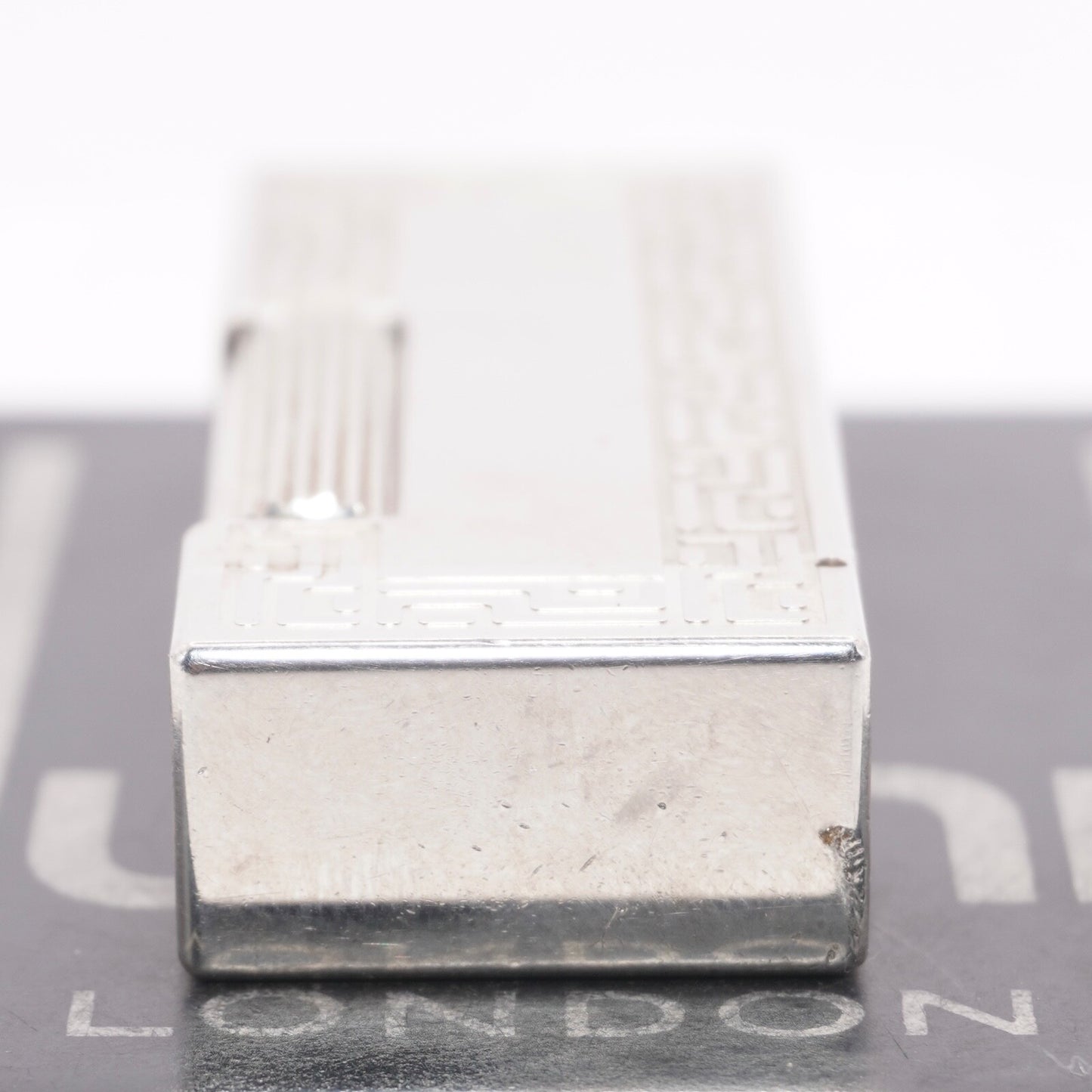 Dunhill Lighter Geometrical Pattern Chrome Plate_Ultrasonically cleaned _Working