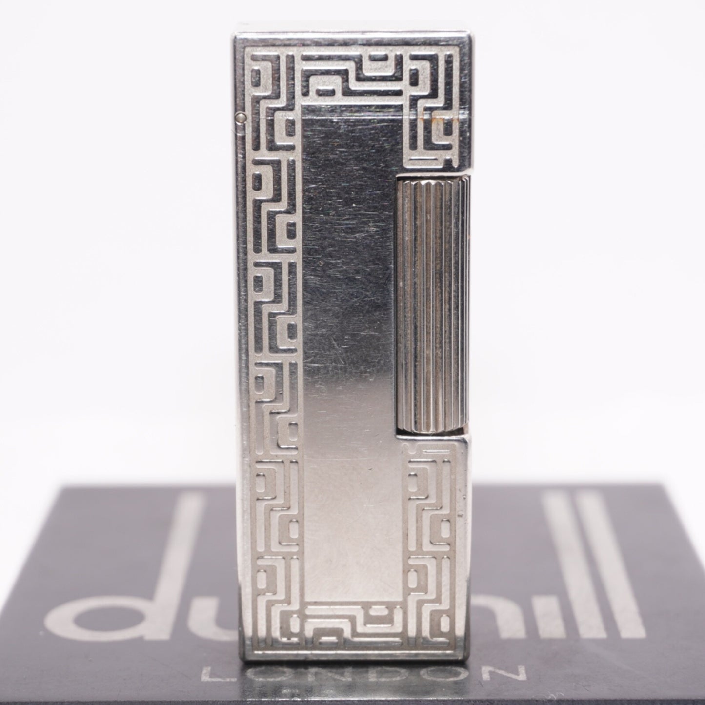 Dunhill Lighter Geometrical Pattern Chrome Plate_Ultrasonically cleaned _Working