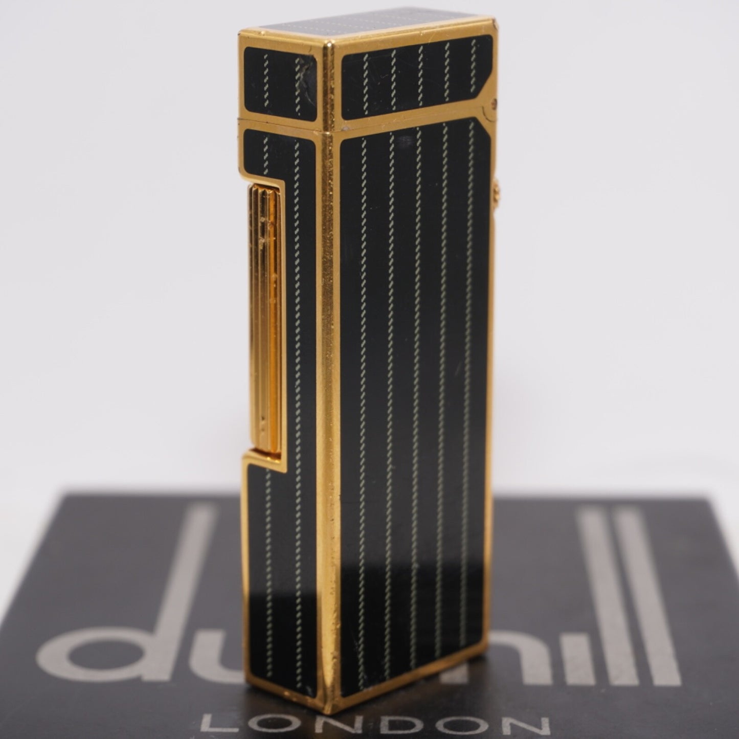 Dunhill Lighter BLACK Enamel Gold stripe Pattern_Ultrasonically cleaned