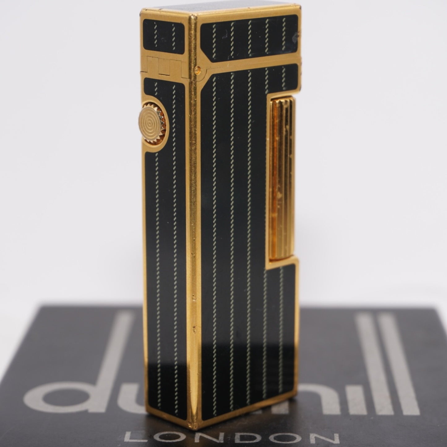 Dunhill Lighter BLACK Enamel Gold stripe Pattern_Ultrasonically cleaned