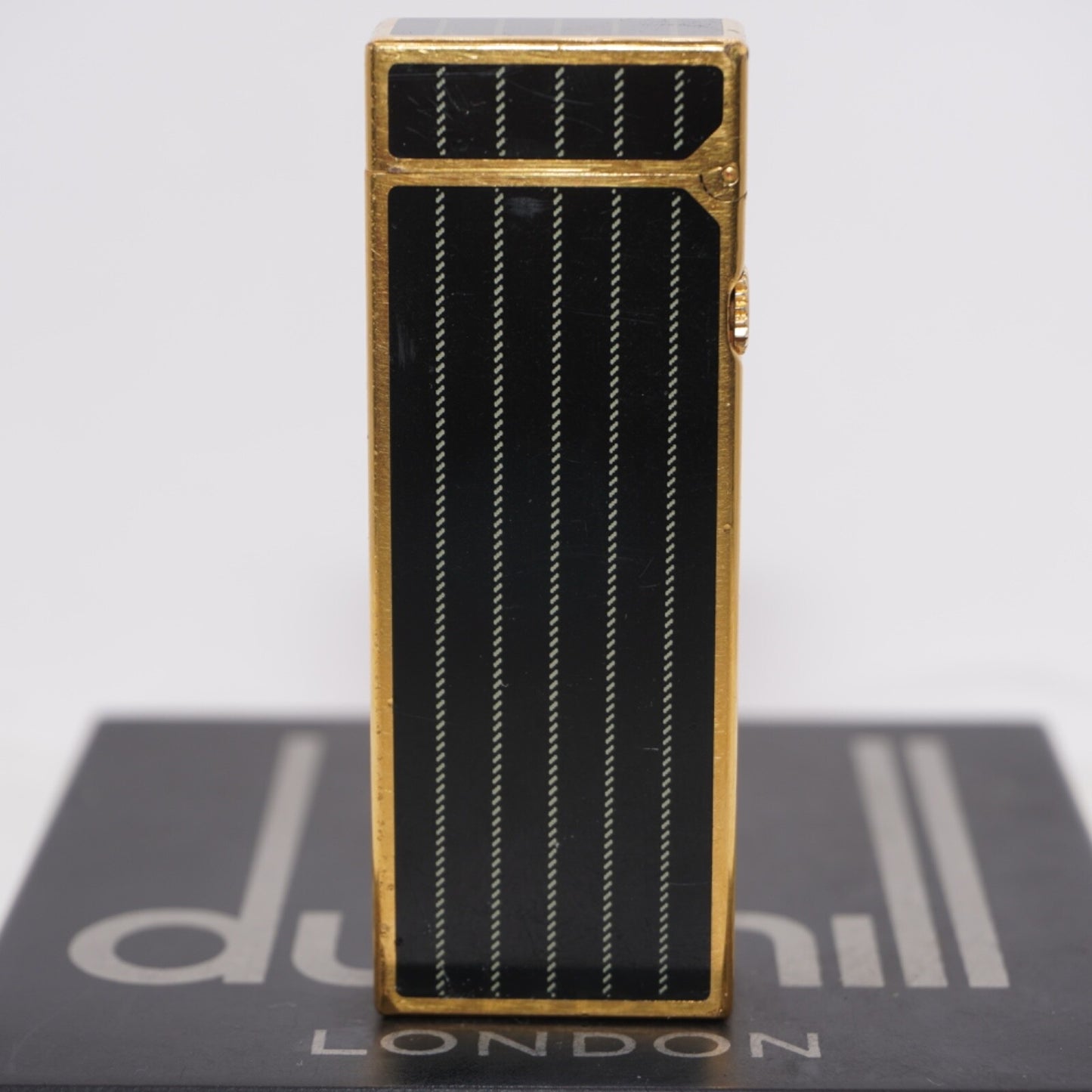 Dunhill Lighter BLACK Enamel Gold stripe Pattern_Ultrasonically cleaned