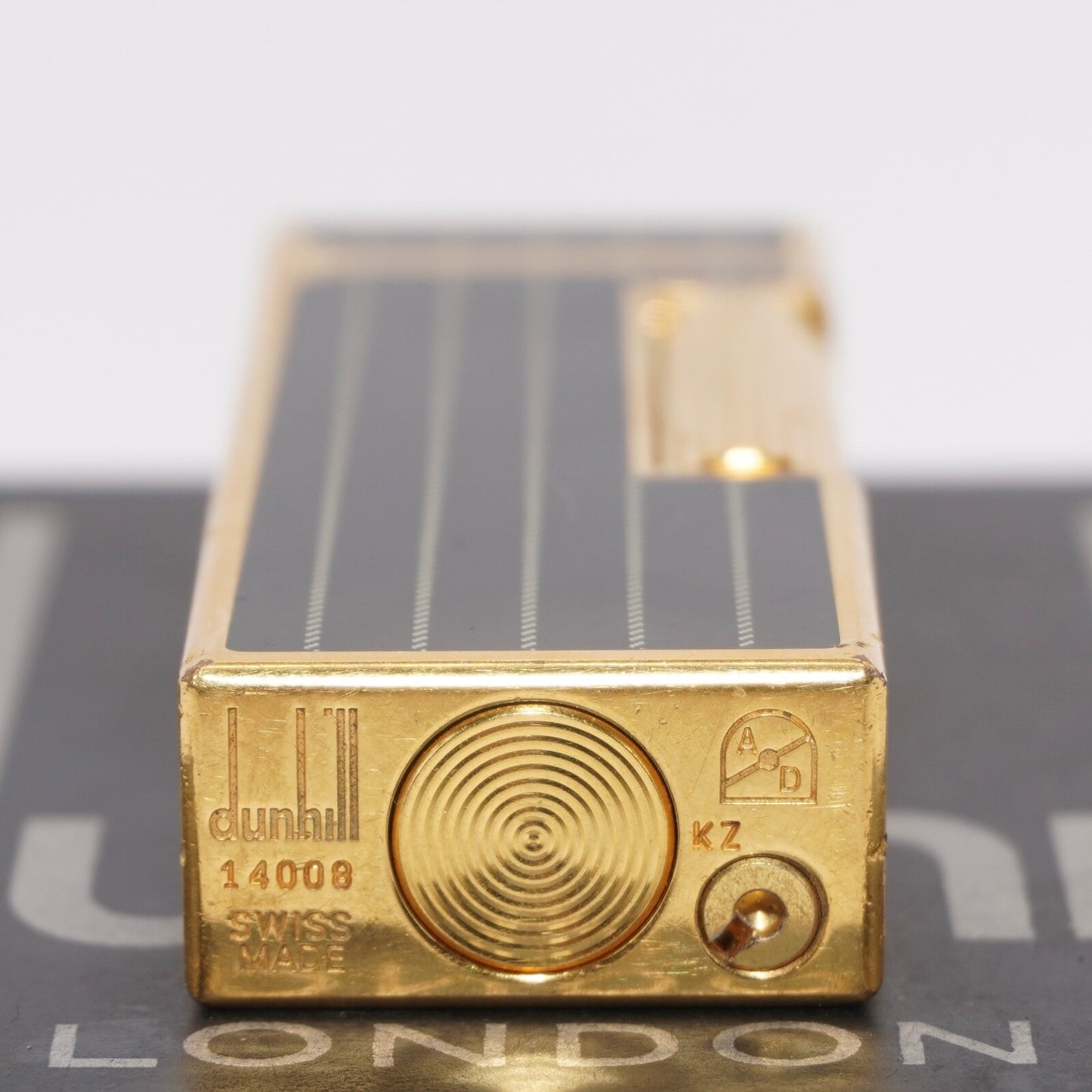Dunhill Lighter BLACK Enamel Gold stripe Pattern_Ultrasonically cleaned
