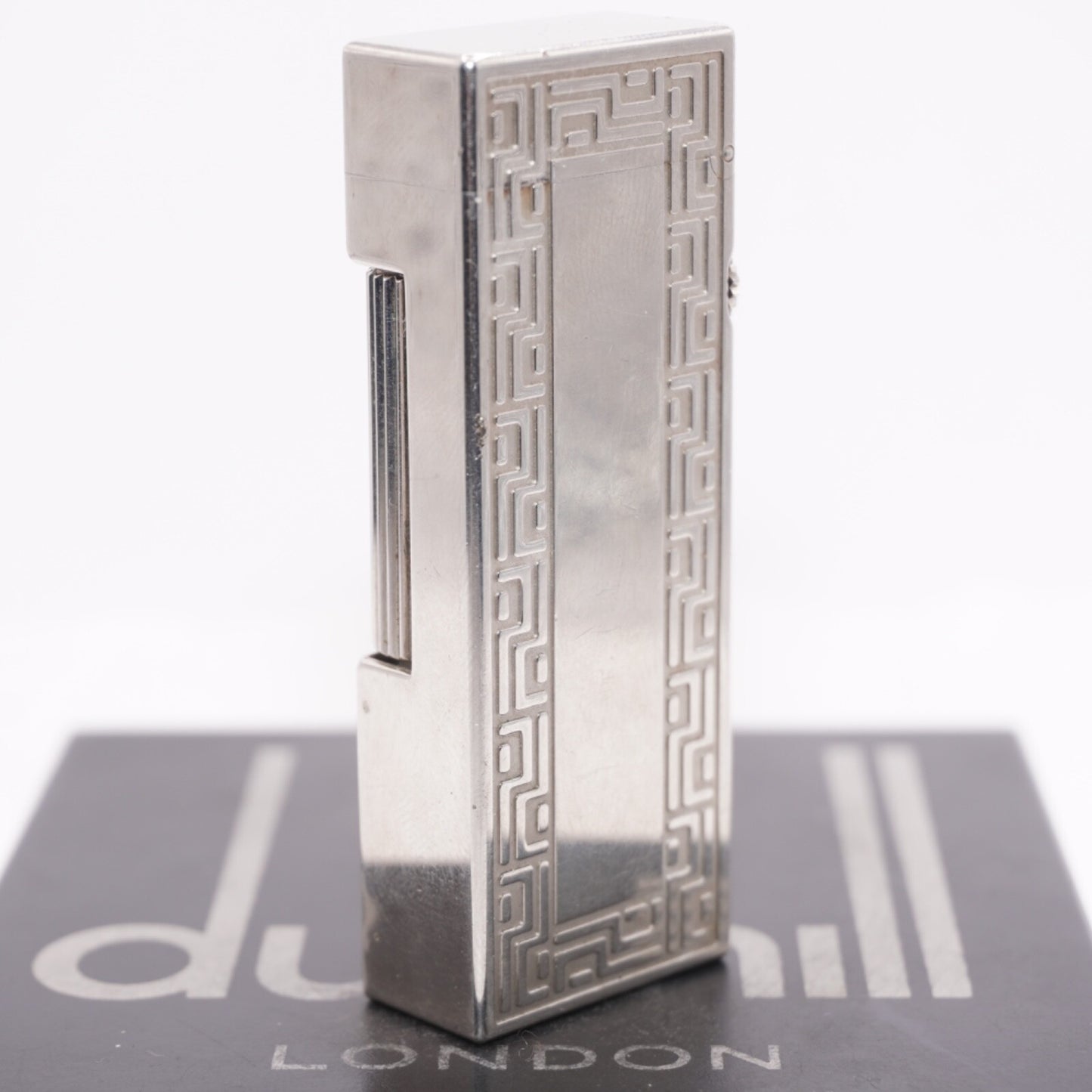 Dunhill Lighter Geometrical Pattern Chrome Plate_Ultrasonically cleaned _Working
