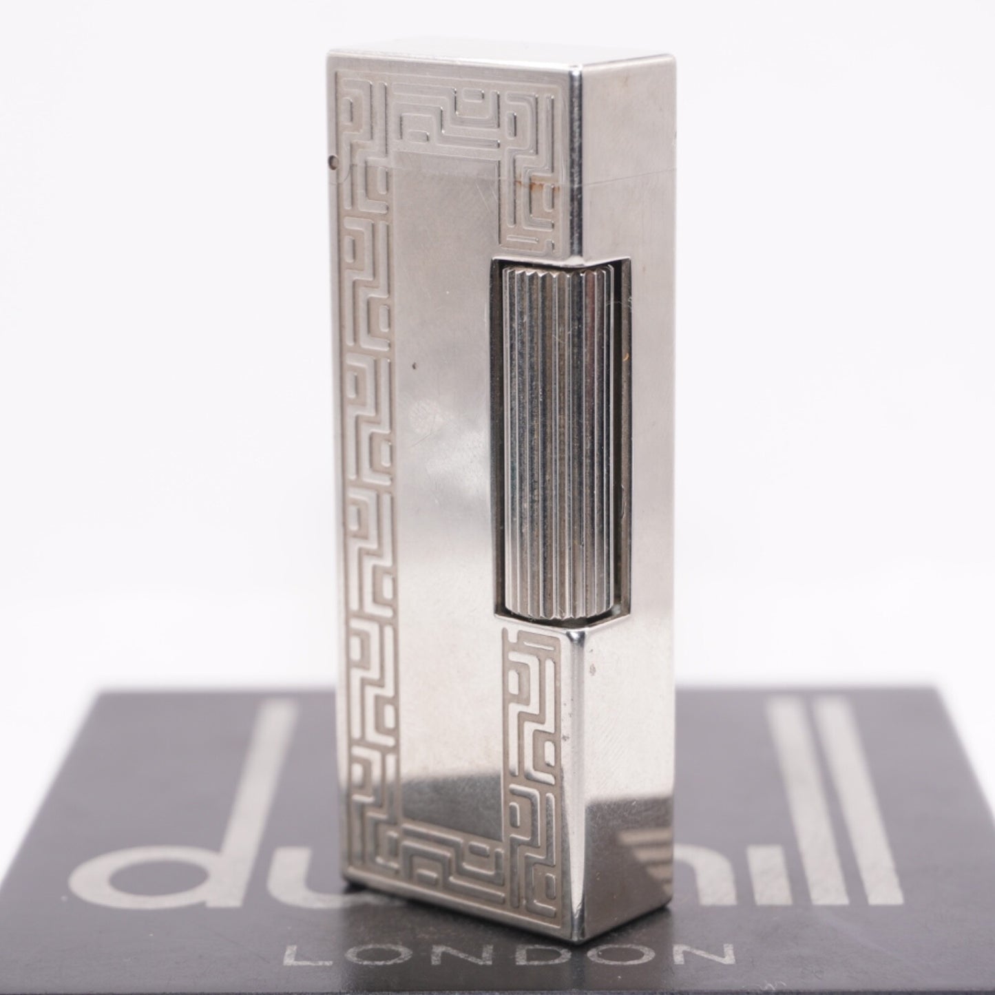 Dunhill Lighter Geometrical Pattern Chrome Plate_Ultrasonically cleaned _Working