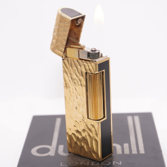 Dunhill Dome Lighter Gold plated with Black Lacquer_ Fully Working Condition