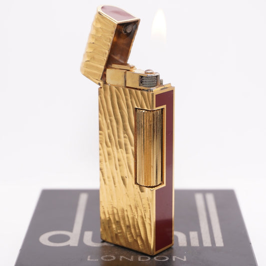 Dunhill Dome Lighter Gold plated with Red Lacquer_ Fully Working Condition