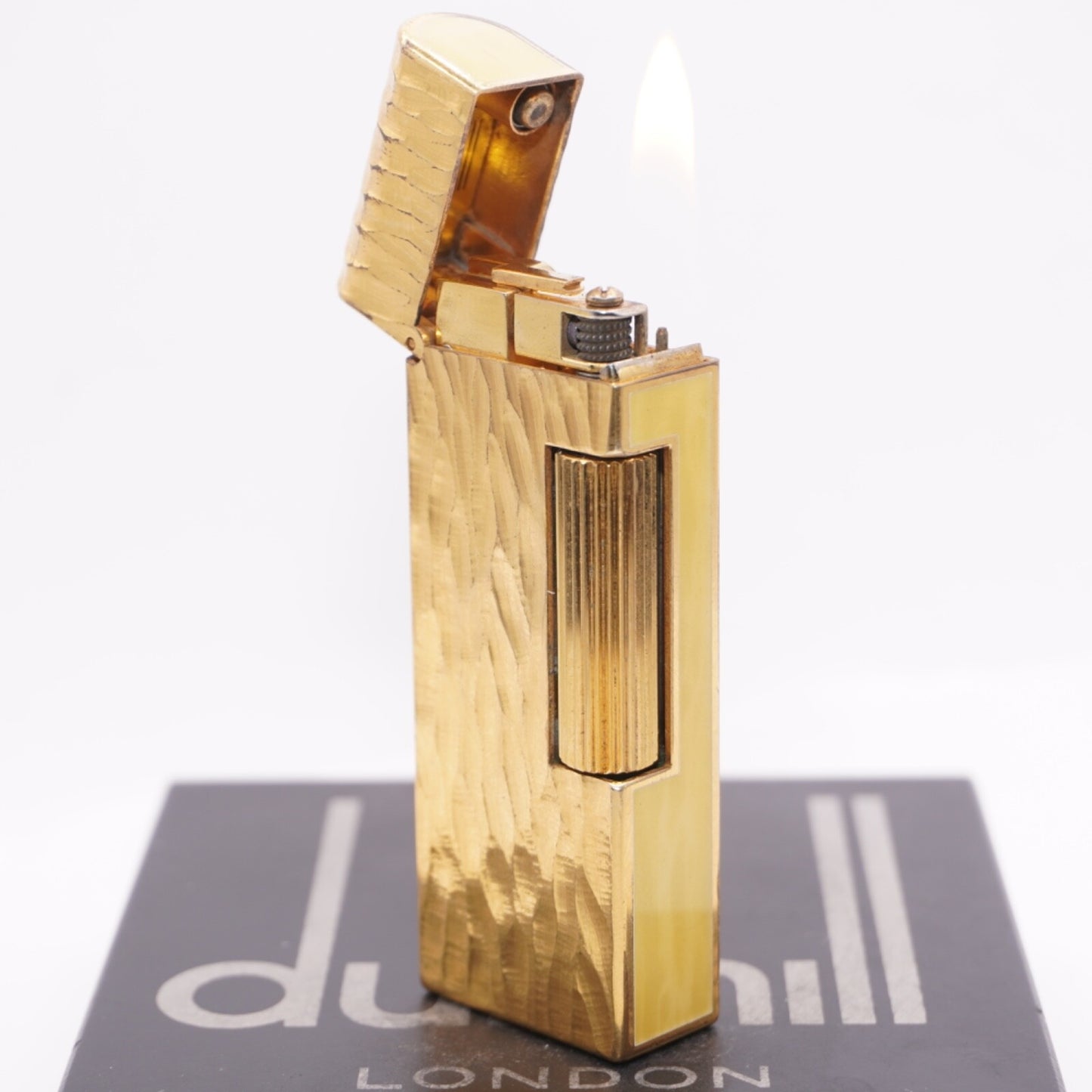 Dunhill Dome Lighter Gold plated with Yellow Lacquer_ Fully Working Condition