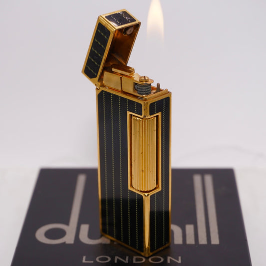 Dunhill Lighter BLACK Enamel Gold stripe Pattern_Ultrasonically cleaned