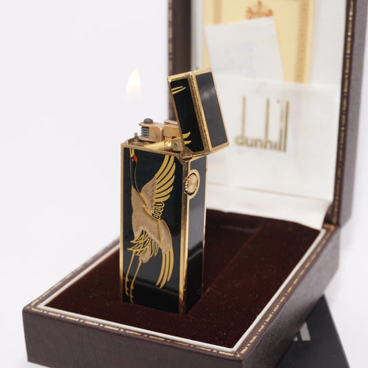 Dunhill Lighter BLACK Crane Pattern with Accessorizes_Ultrasonically cleaned