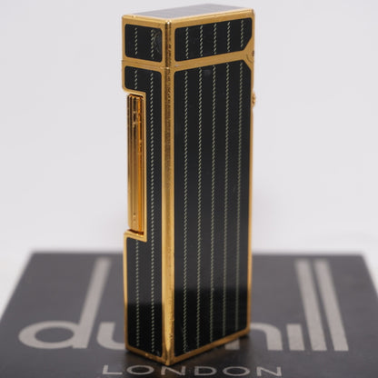 Dunhill Lighter BLACK Enamel Gold stripe Pattern_Ultrasonically cleaned