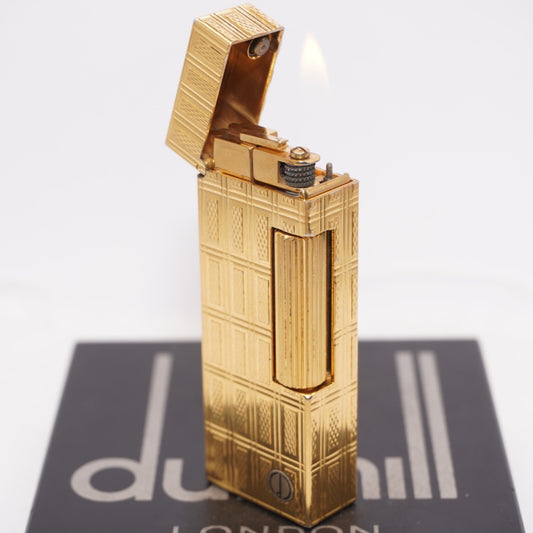 Rare Dunhill Lighter Gold check Pattern-Ultrasonically cleaned