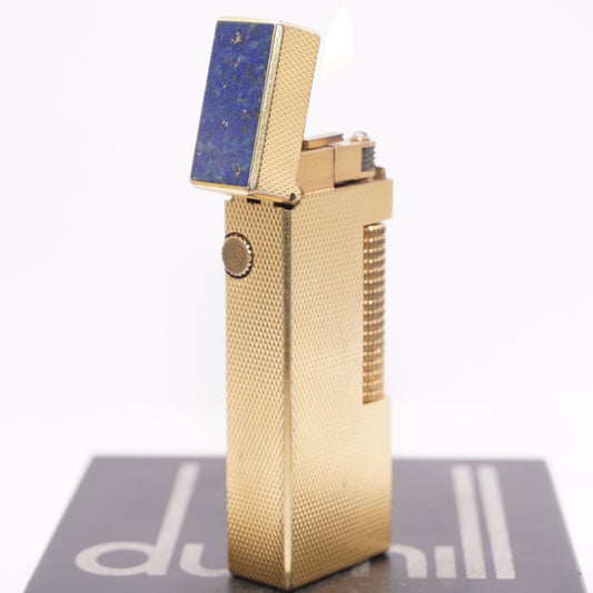 Dunhill Lighter Lapis Lazuli gold Barry Pattern_Ultrasonically cleaned_Working