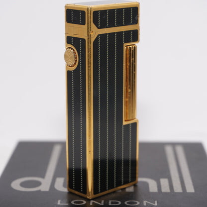 Dunhill Lighter BLACK Enamel Gold stripe Pattern_Ultrasonically cleaned