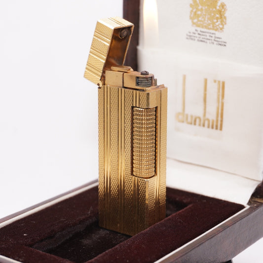 Dunhill Lighter Gold Burley Pattern_Three lines_Ultrasonically cleaned_Working